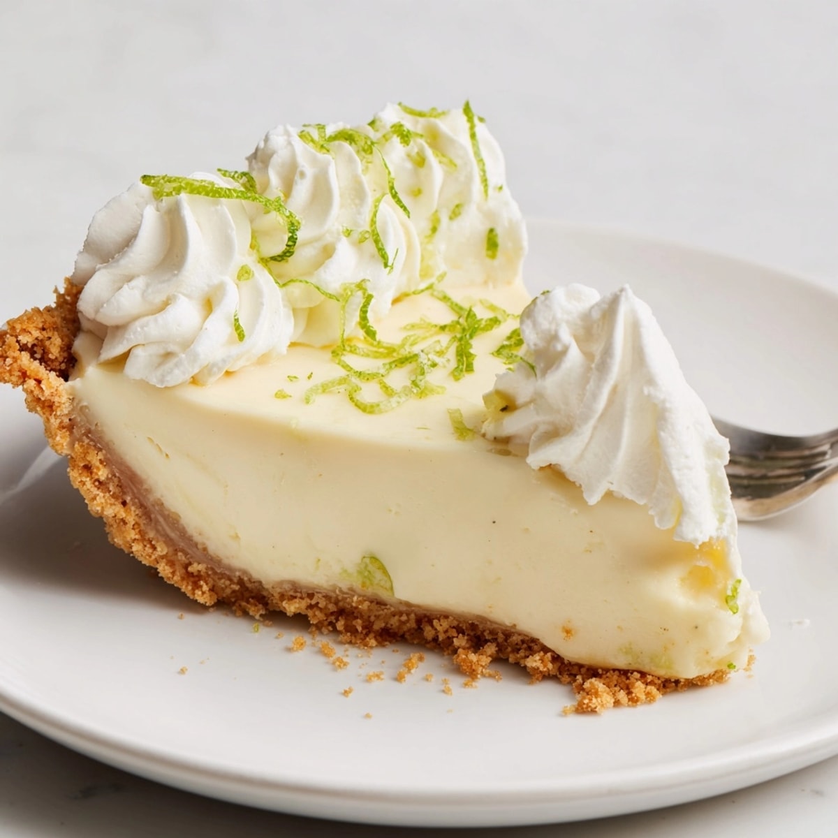 Homemade Key Lime Pie with fluffy whipped cream topping, ready to serve chilled.