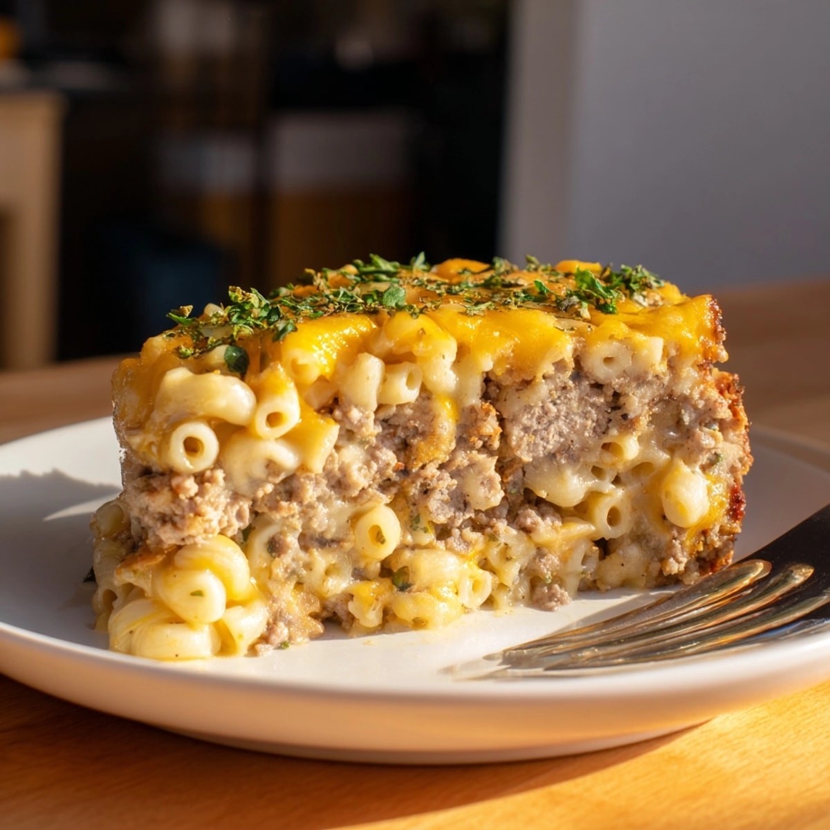Hearty Mac and Cheese Meatloaf, bubbling with sharp cheddar, awaits a satisfying slice.