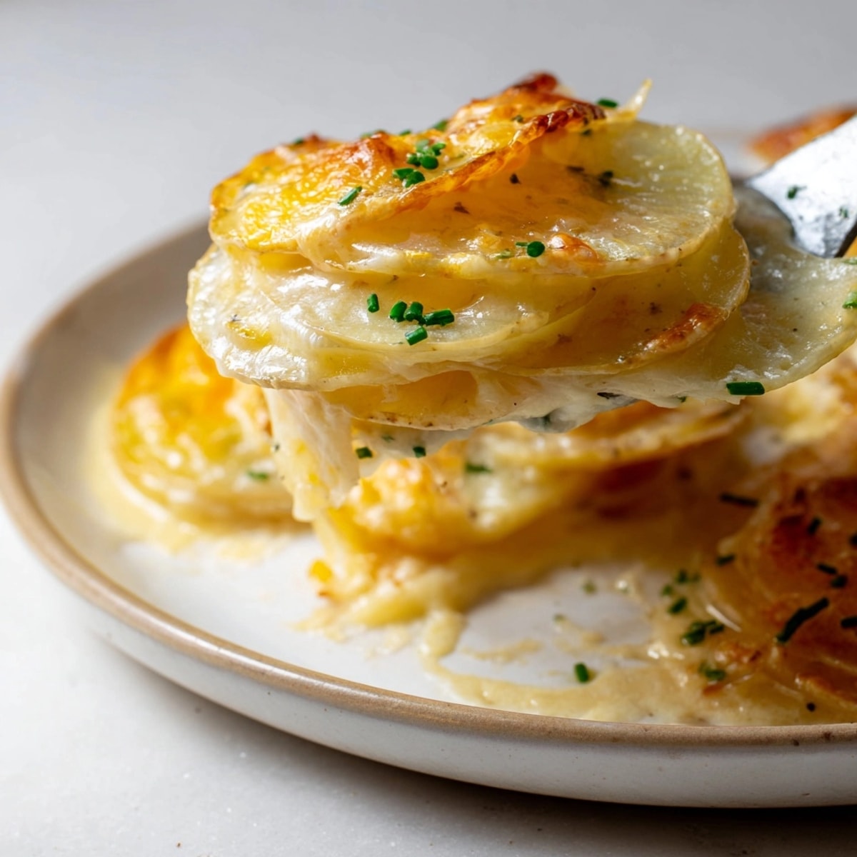 Close-up of creamy mini potato gratins; a comforting side dish ready to be served.