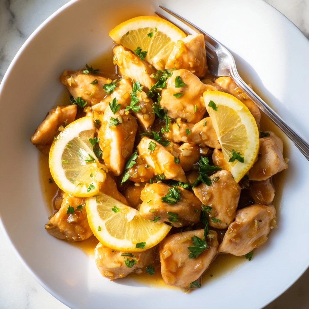 Homemade Lemon Chicken recipe served over rice, bathed in a bright, zesty lemon sauce.