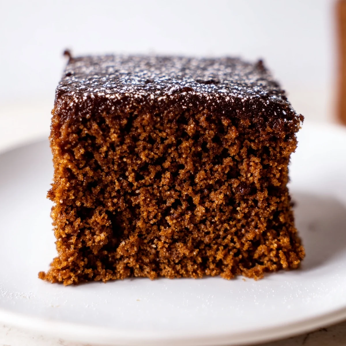 A warm, comforting slice of Gingerbread Cake, aromatic with spices and rich molasses flavors.
