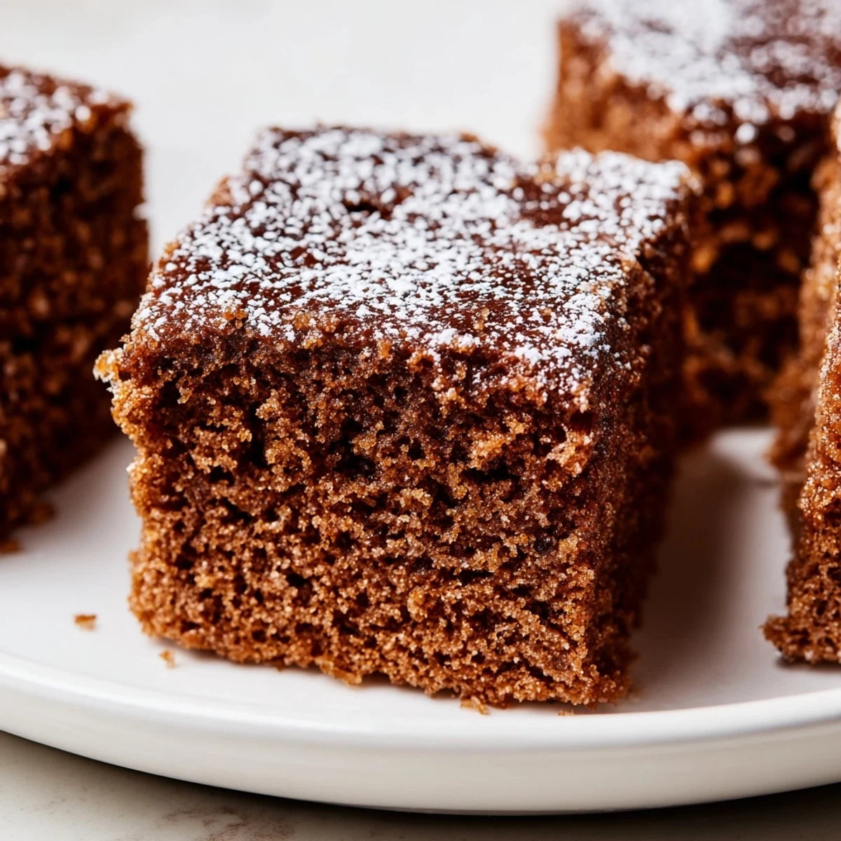Moist Gingerbread Cake, a dark, gently spiced dessert perfect for autumn or holiday celebrations served.