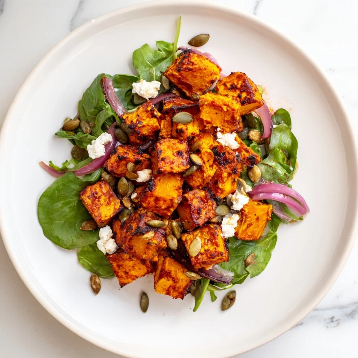 Enjoy this delicious Roasted Butternut Squash Salad, with warm, caramelized squash and fresh mixed greens.