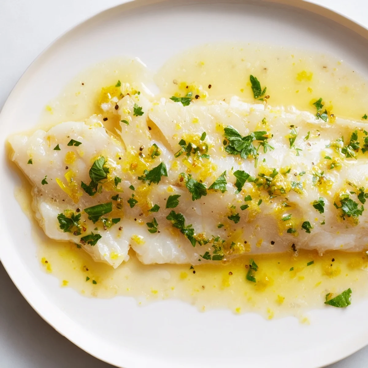 Golden-brown Baked Cod, glistening with lemon butter sauce, ready to be enjoyed with family.