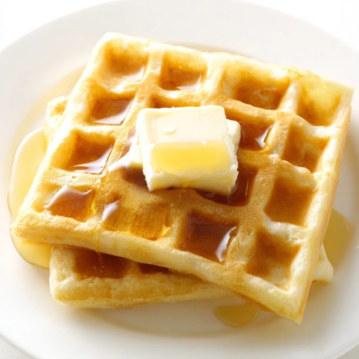 Golden-brown, perfectly crispy waffles, a delightful American breakfast classic ready to enjoy with syrup.