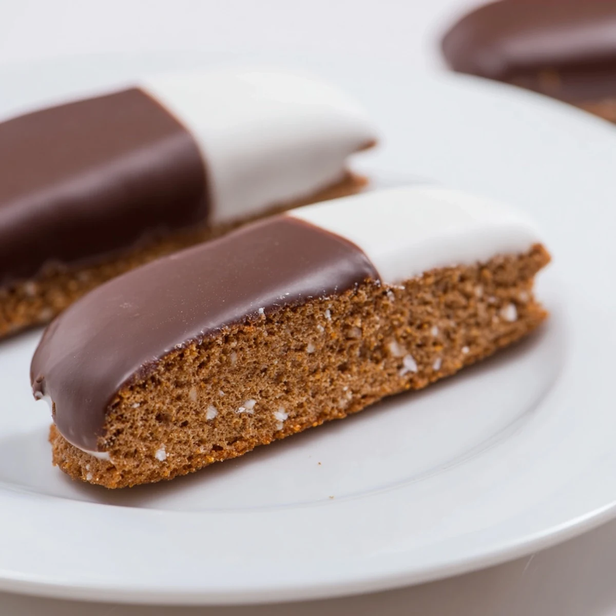 Close-up of freshly baked gingerbread biscotti, spiced with gingerbread, drizzled with white chocolate.