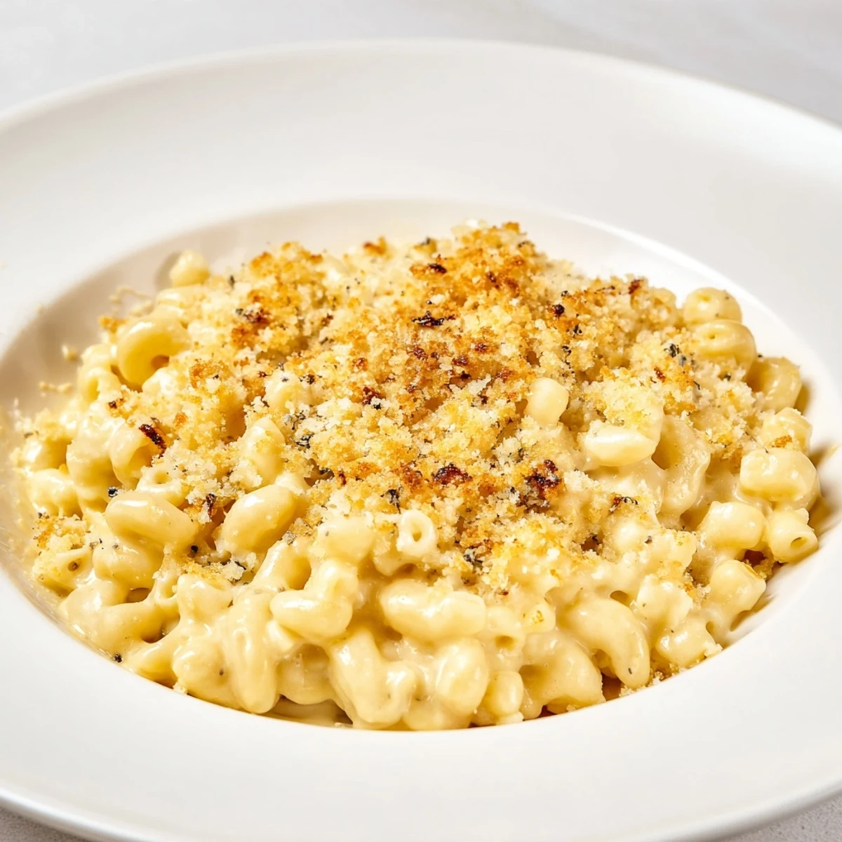 Golden, bubbly Mac and Cheese, a classic comfort food, served in a baking dish.