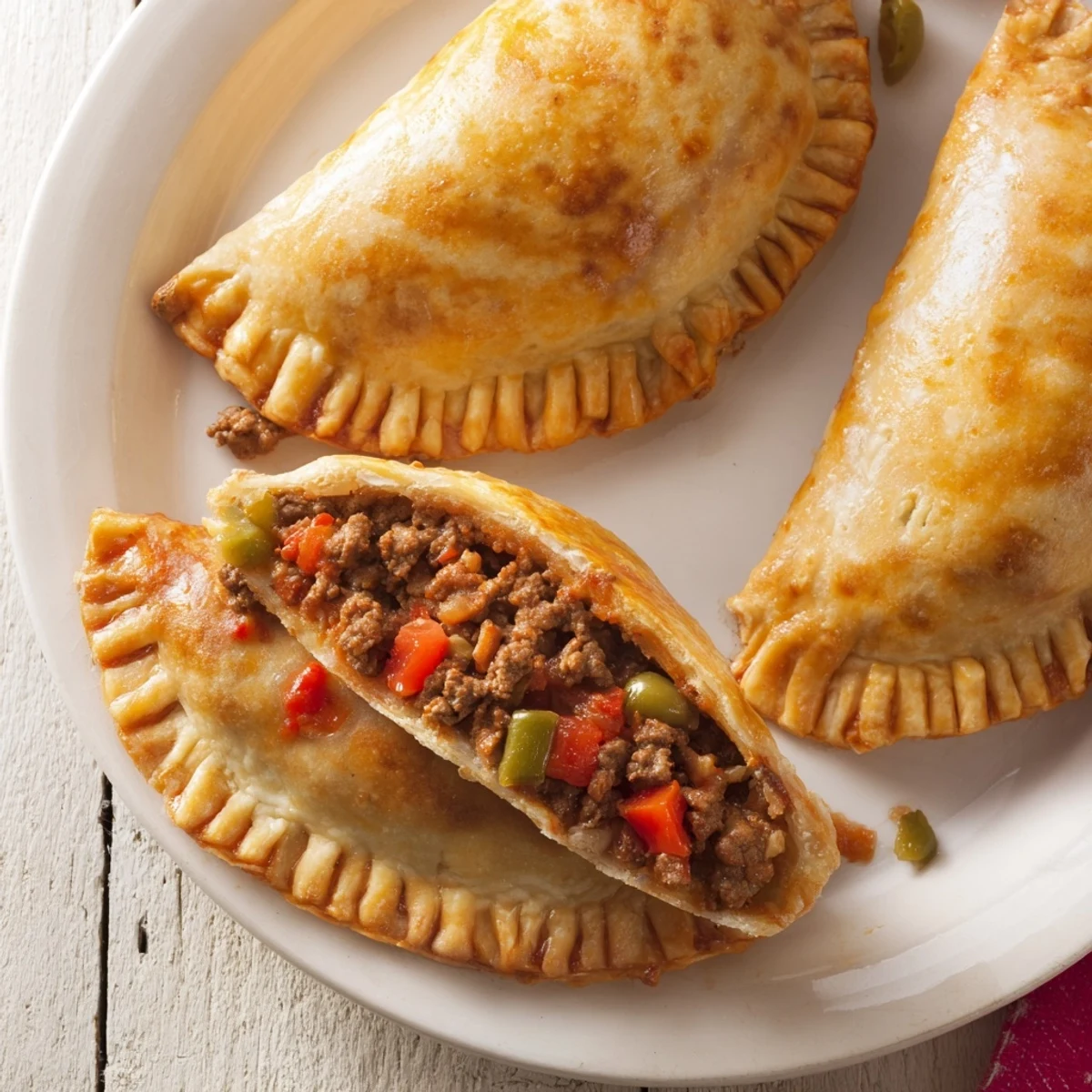 Freshly baked Beef Empanadas served with salsa, offering a warm and flavorful Latin American meal.