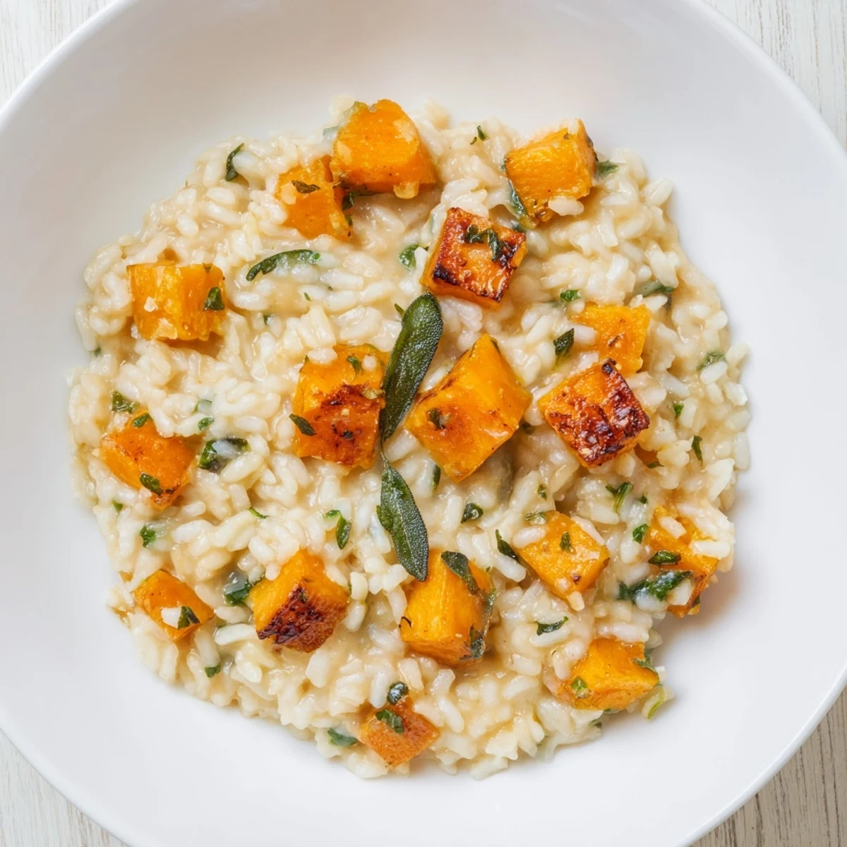 A steaming bowl of Creamy Winter Squash Risotto, showcasing the vibrant colors and rich textures of an Italian dinner.