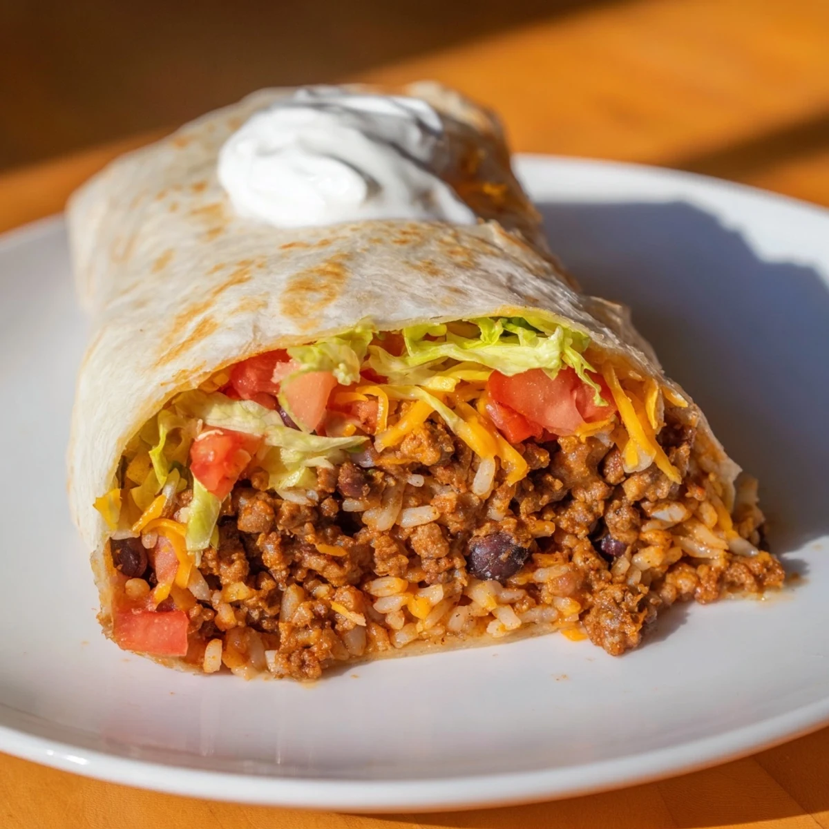 Imagine a delicious Beef Burrito, its fillings spilling out over a soft, warm tortilla.