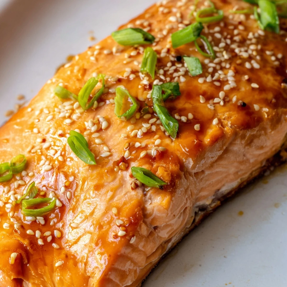 Freshly baked Baked Salmon with Orange Ginger Glaze, featuring a glossy glaze and tender, flaky pink fish.