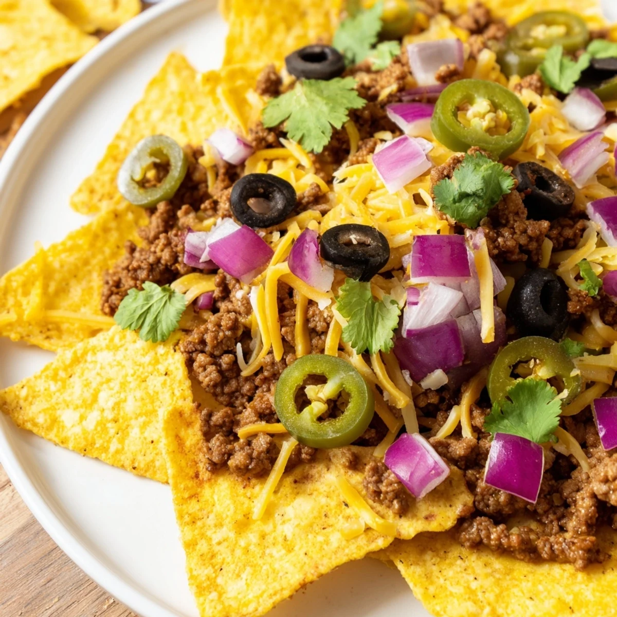 A festive platter of Super Bowl Loaded Nacho Bar with beef, black beans, and guacamole, perfect for sharing.