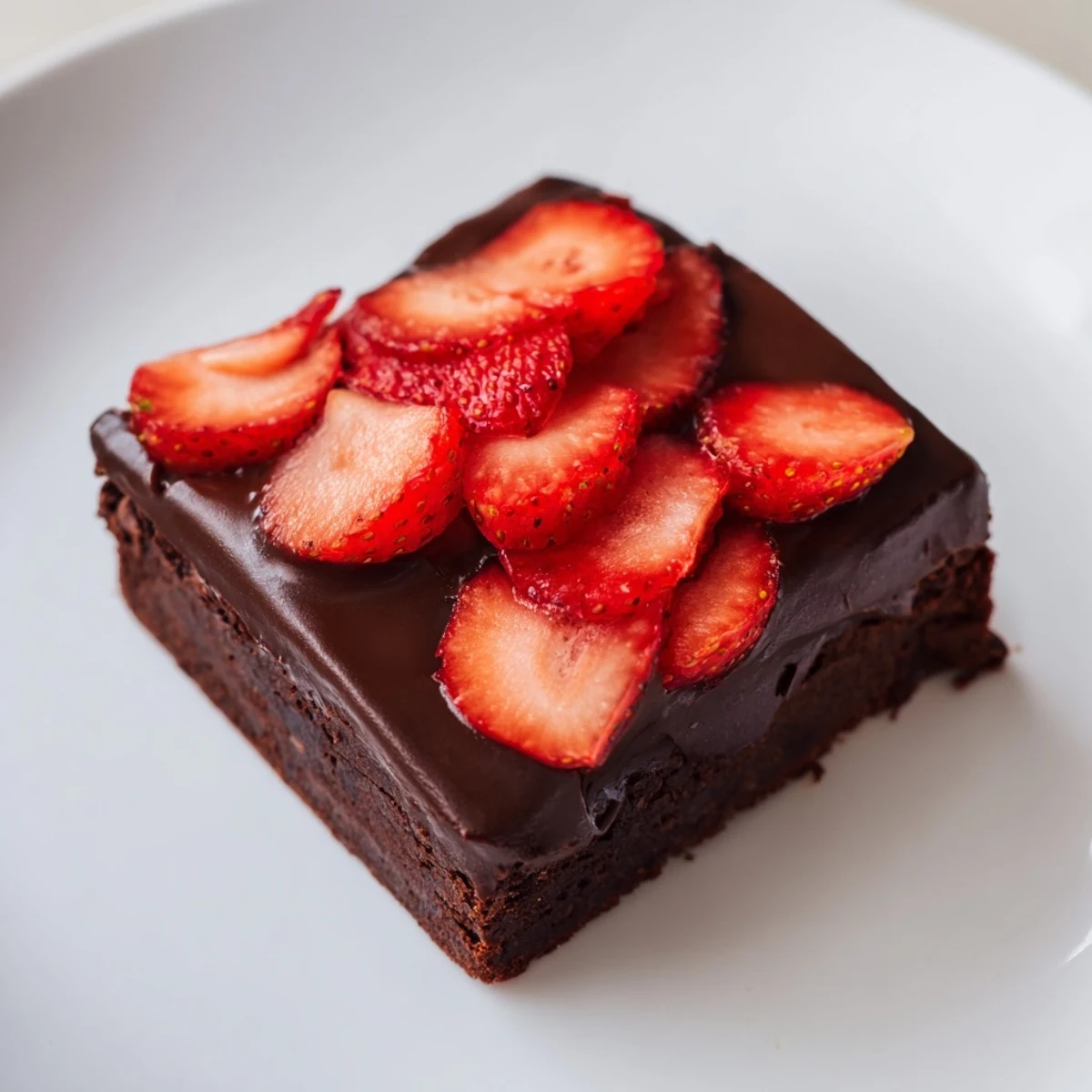 A square of Chocolate Covered Strawberry Brownies on a plate with whipped cream.