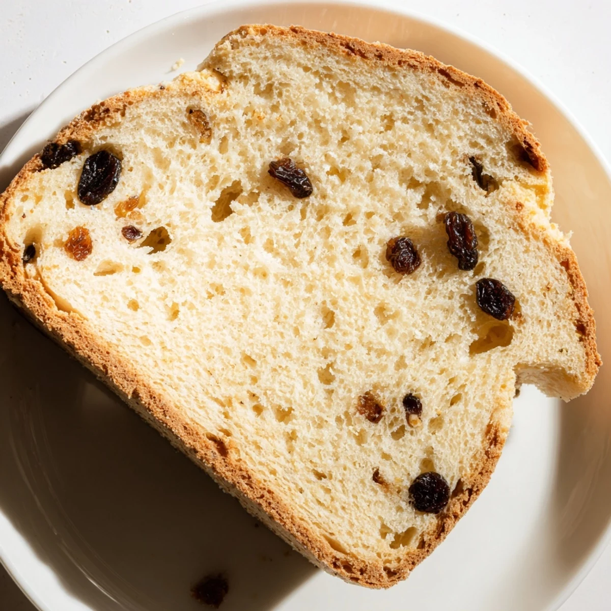 Rustic Irish Soda Bread with Raisins and Caraway served warm beside a pat of butter and a steaming cup of tea.