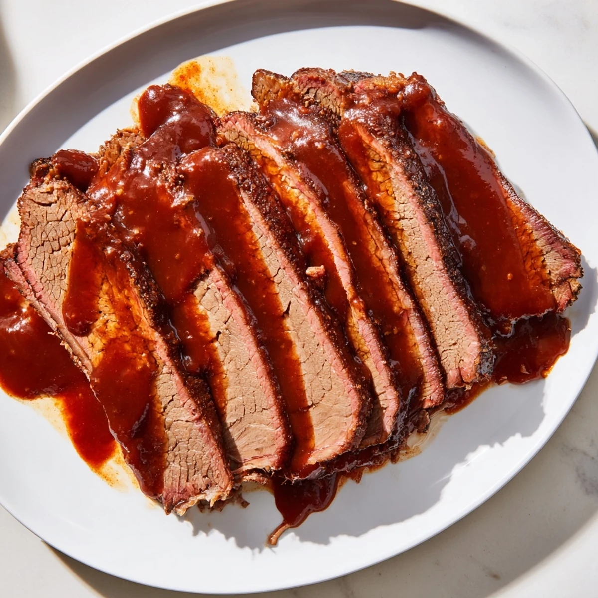 Savory Slow Cooked Beef Brisket with Smoky BBQ Sauce served warm with coleslaw and cornbread for a Southern-style meal.