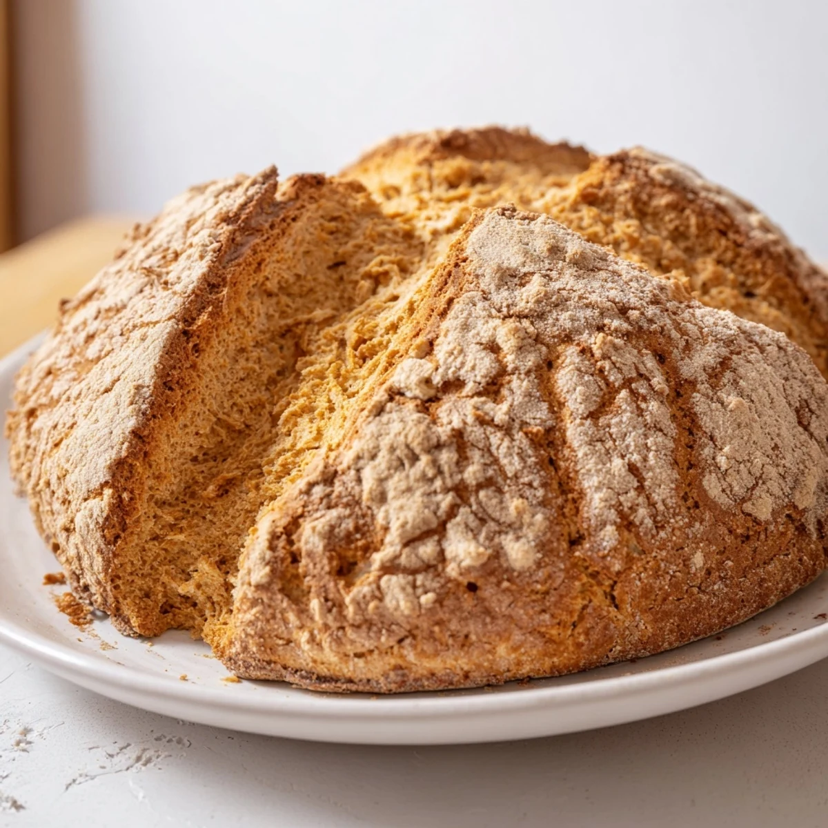 Rustic Authentic 4-Ingredient Irish Soda Bread cooling on a wire rack in a cozy kitchen.