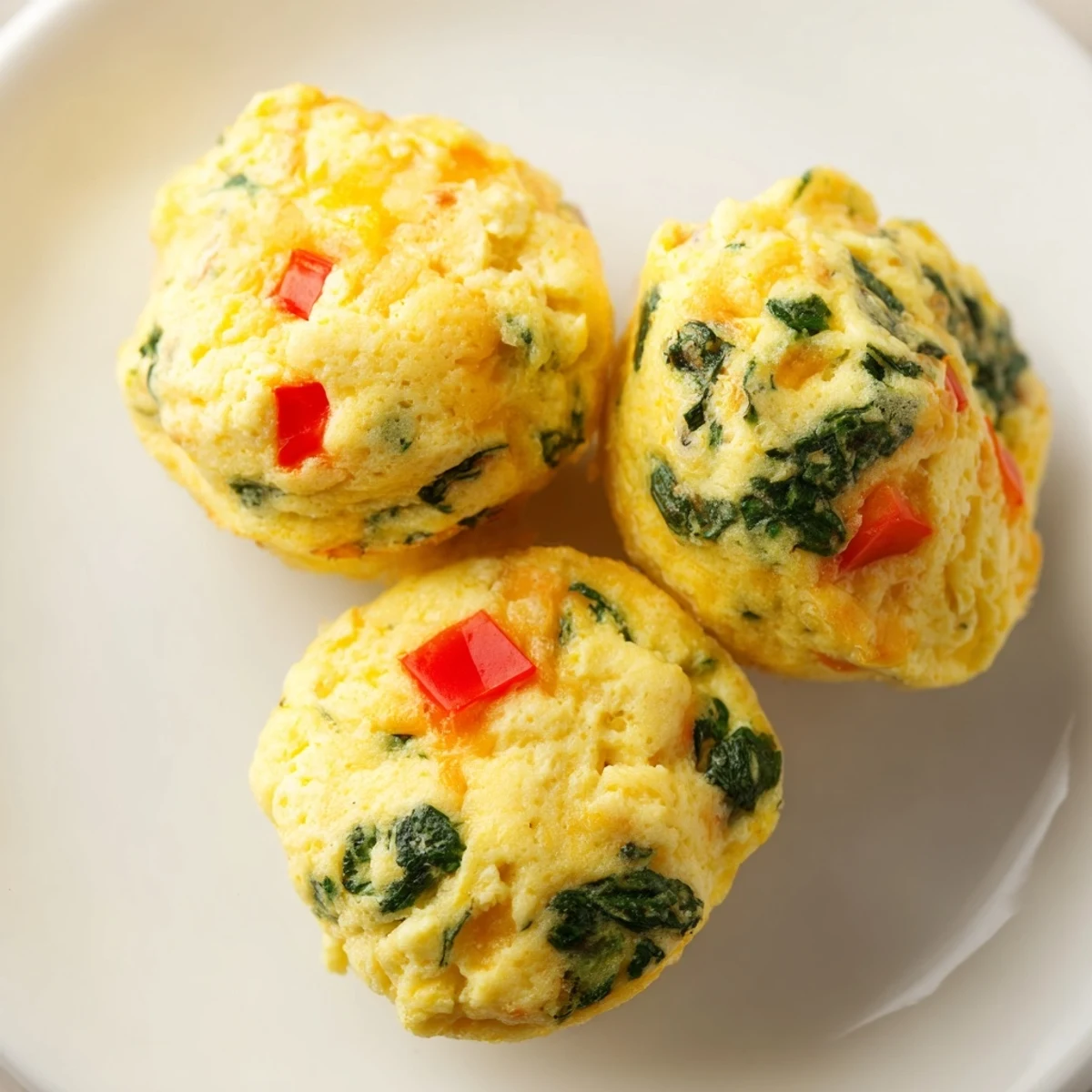 Steaming Muffin Tin Cottage Cheese Egg Bites on a white plate, ready for a high-protein breakfast or healthy snack.