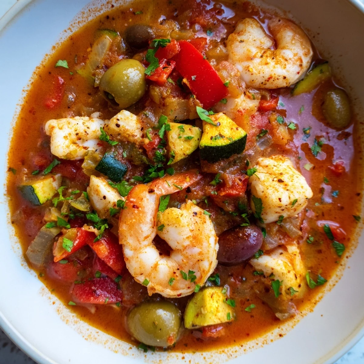 Flaky white fish joins succulent shrimp in this hearty, tomato-based Mediterranean Seafood Shrimp Chili.