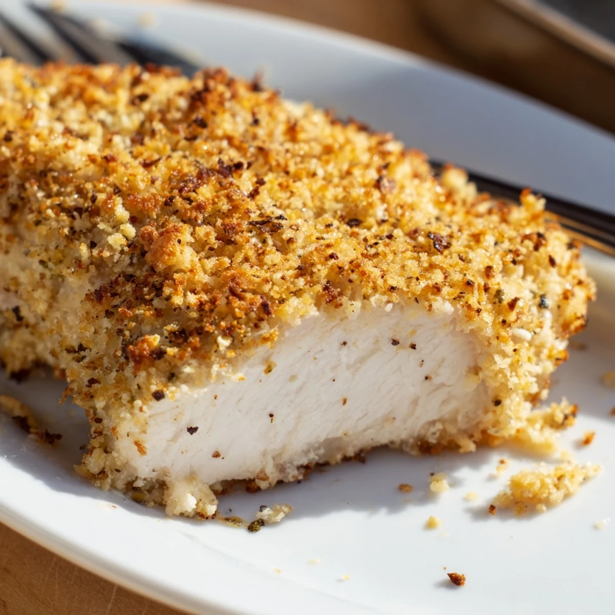 Freshly baked Baked Garlic Parmesan Chicken served alongside roasted vegetables on a rustic wooden table, highlighting the family-friendly main dish appeal.