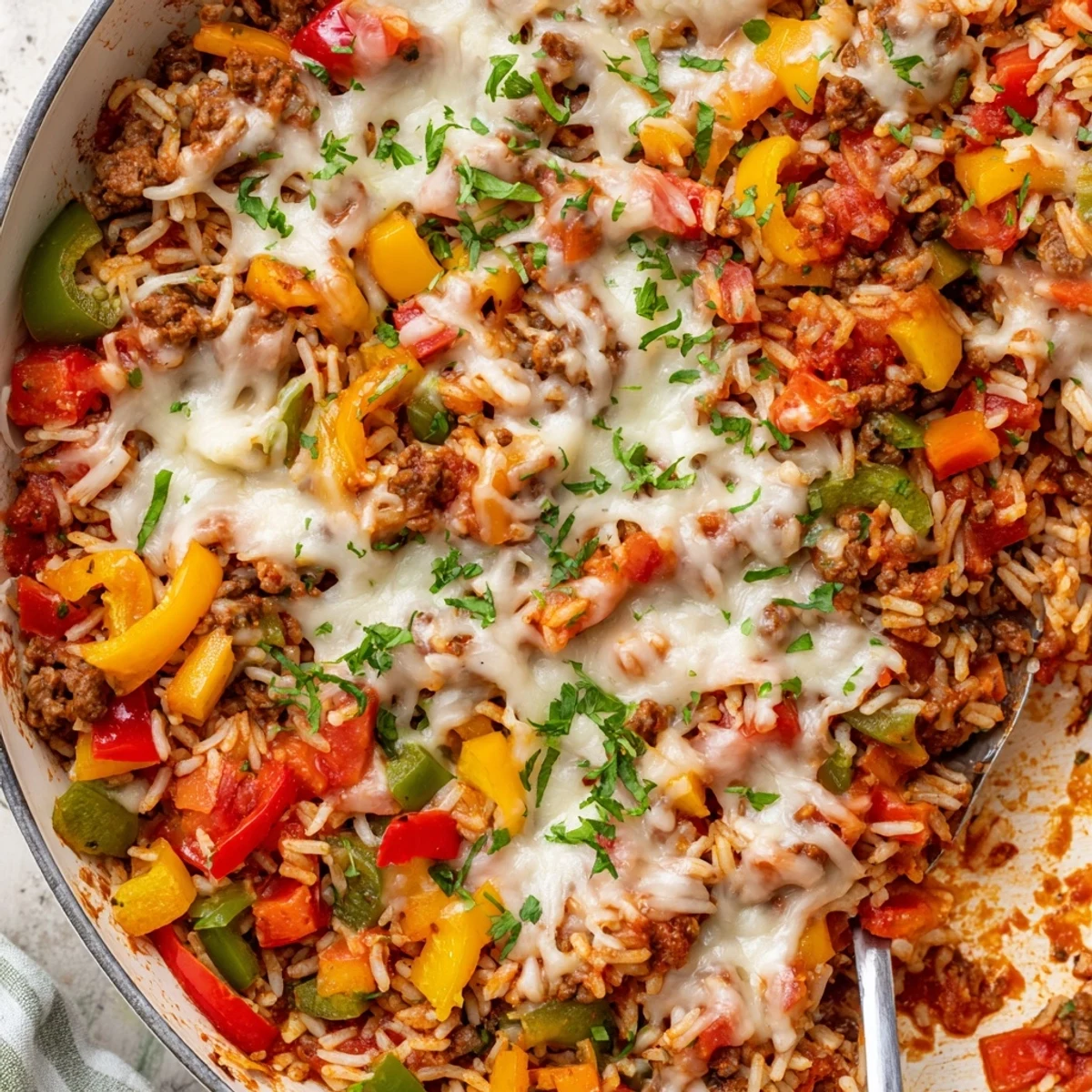 A hearty serving of Unstuffed Pepper Skillet paired with a crisp side salad.