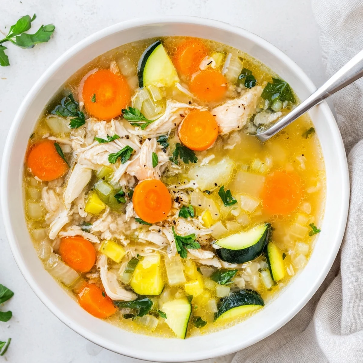 Steaming bowl of The Best Healing Chicken Soup with tender chicken, carrots, and fresh herbs.