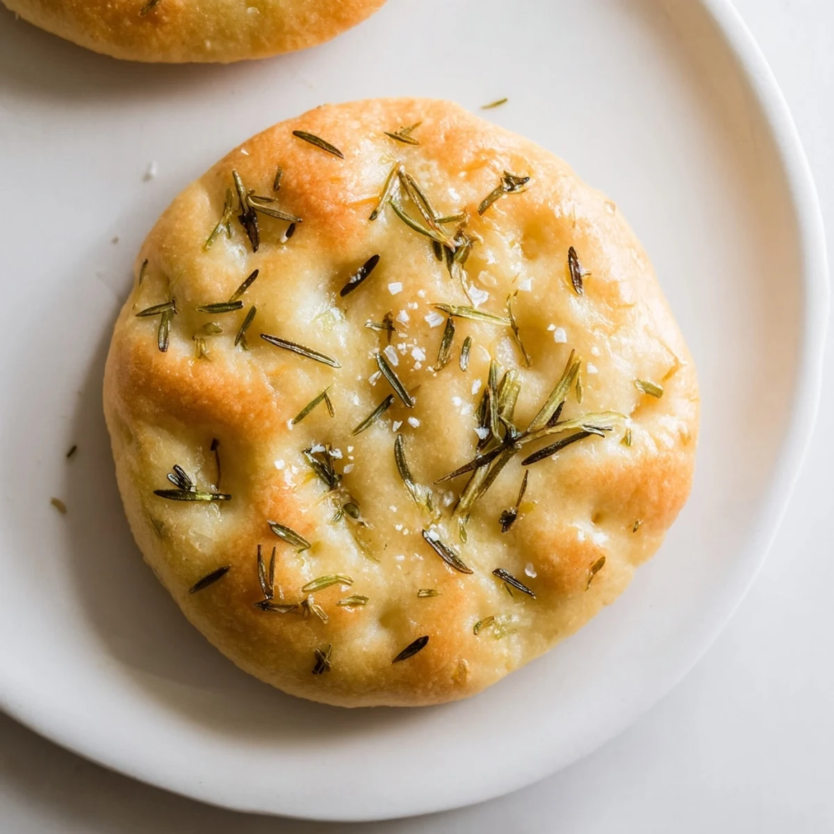 Warm Italian-style garlic rosemary focaccia muffins brushed with olive oil and fresh rosemary topping