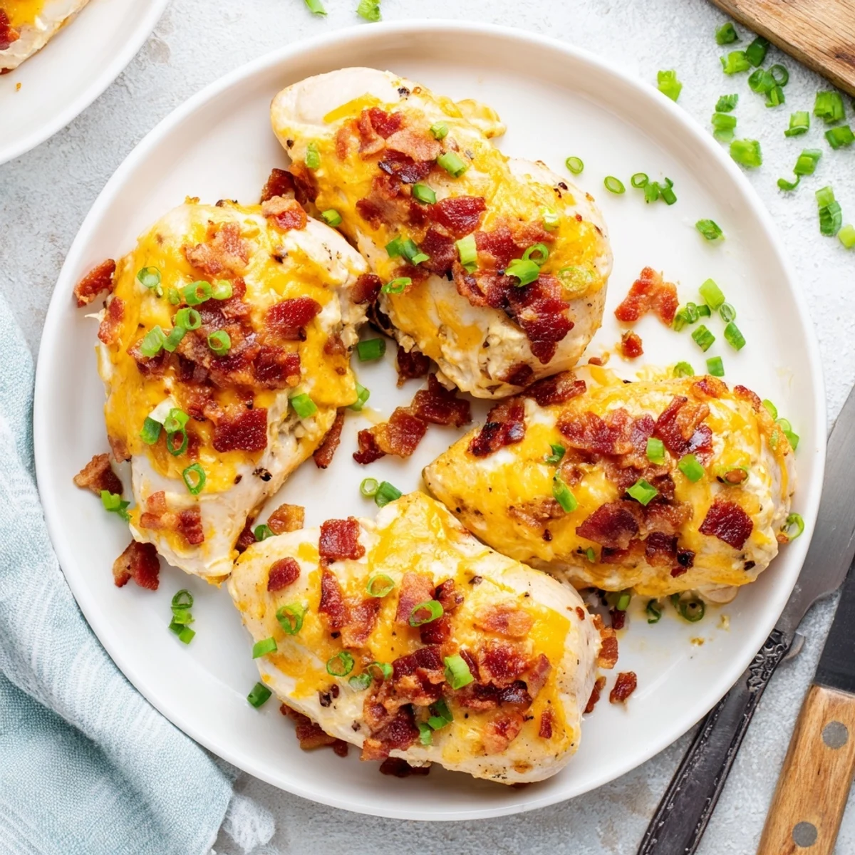 Golden baked crack chicken with melty cheddar cheese and crispy bacon crumbles