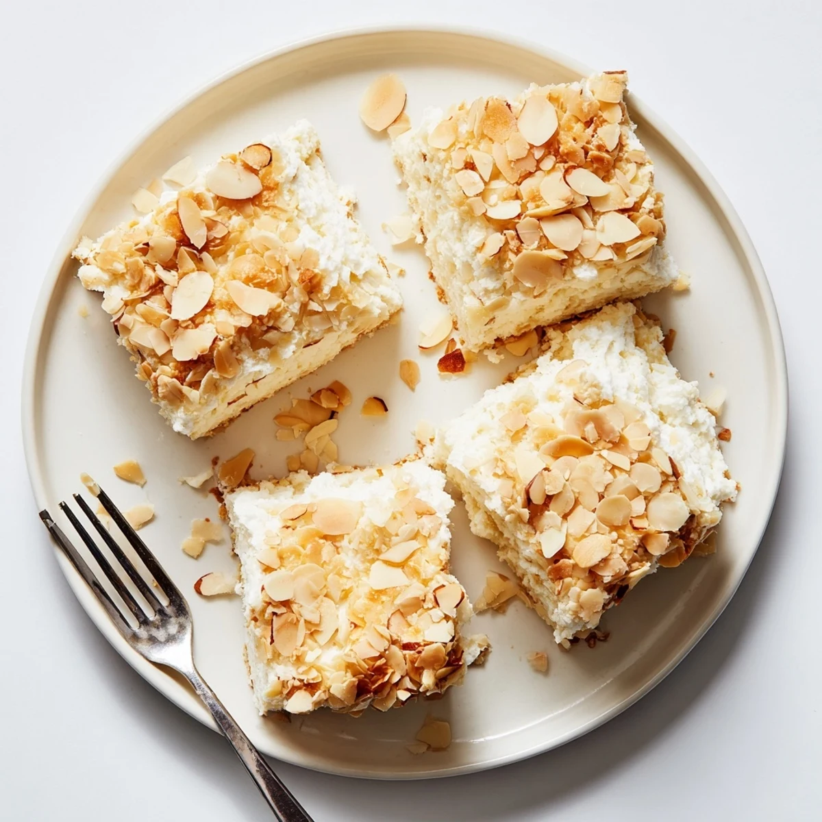 Light and airy easy ricotta cloud squares with sweet buttery almond crunch layer