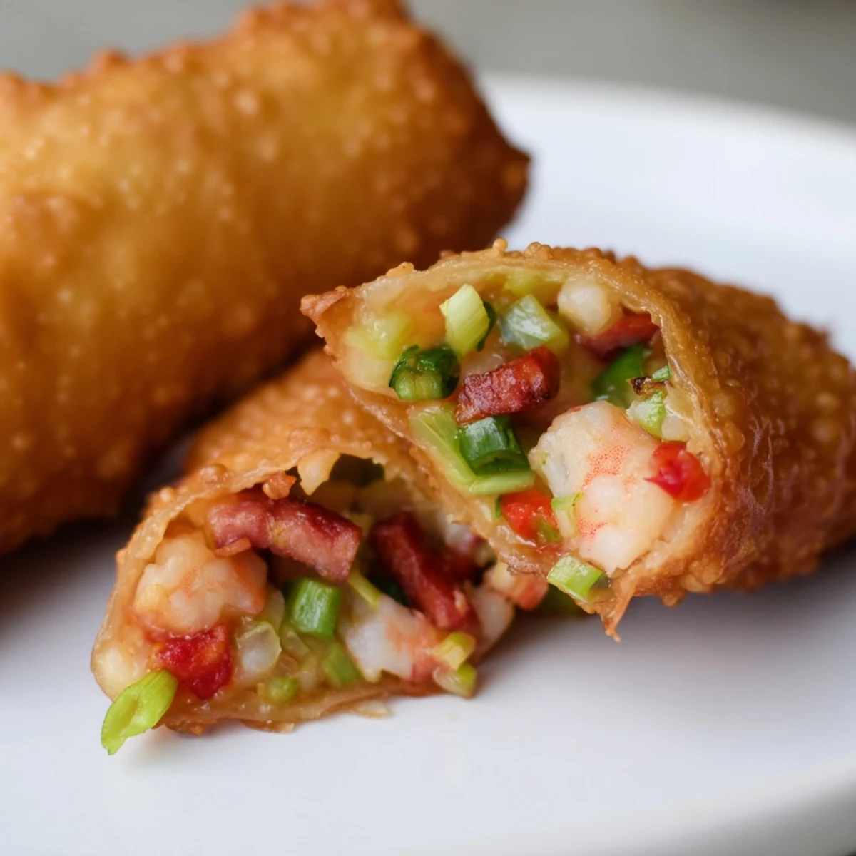 Creole-style Voodoo egg rolls frying in hot oil with Cajun dipping sauce on the side