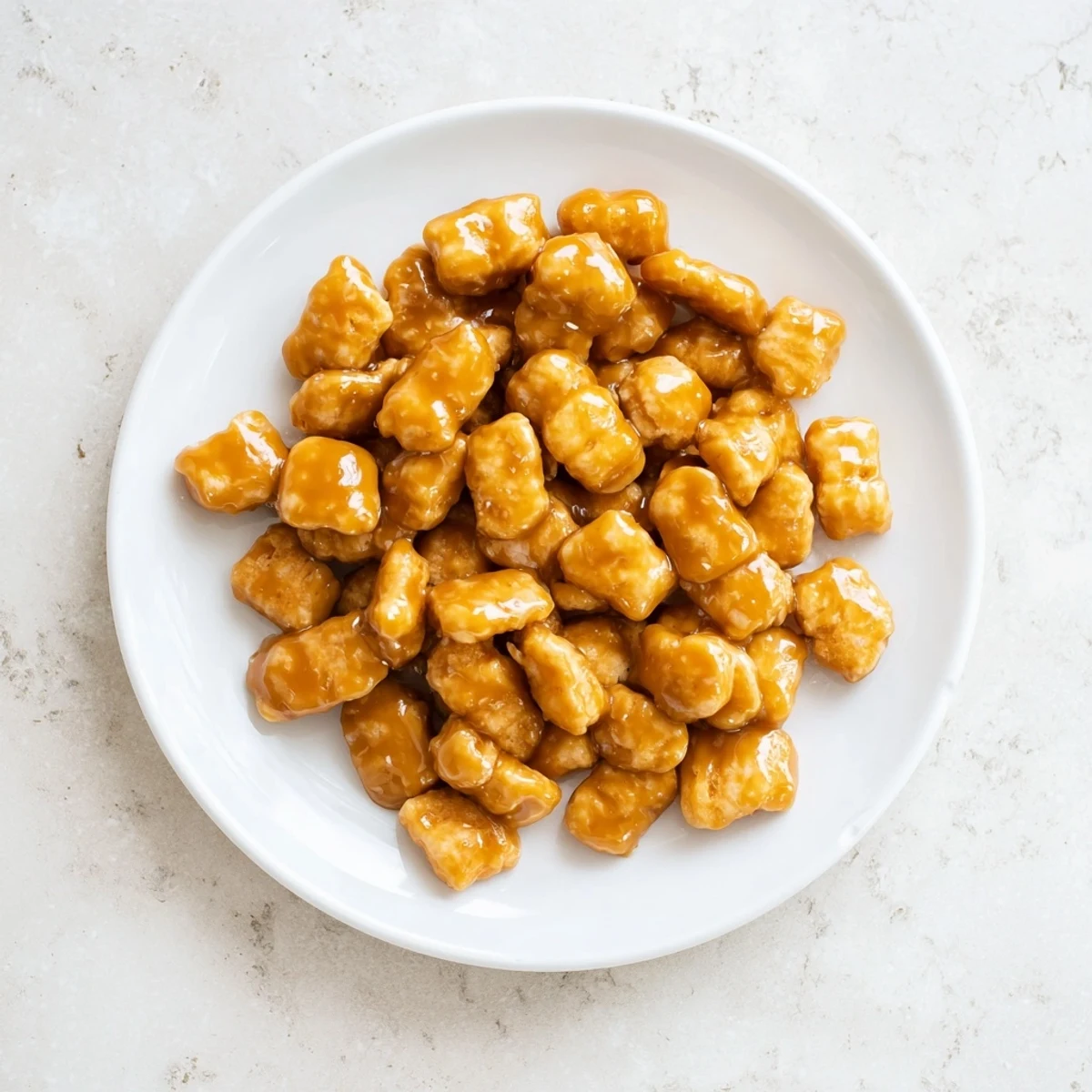 Golden caramel crunch oyster crackers piled on a baking sheet with glossy coating
