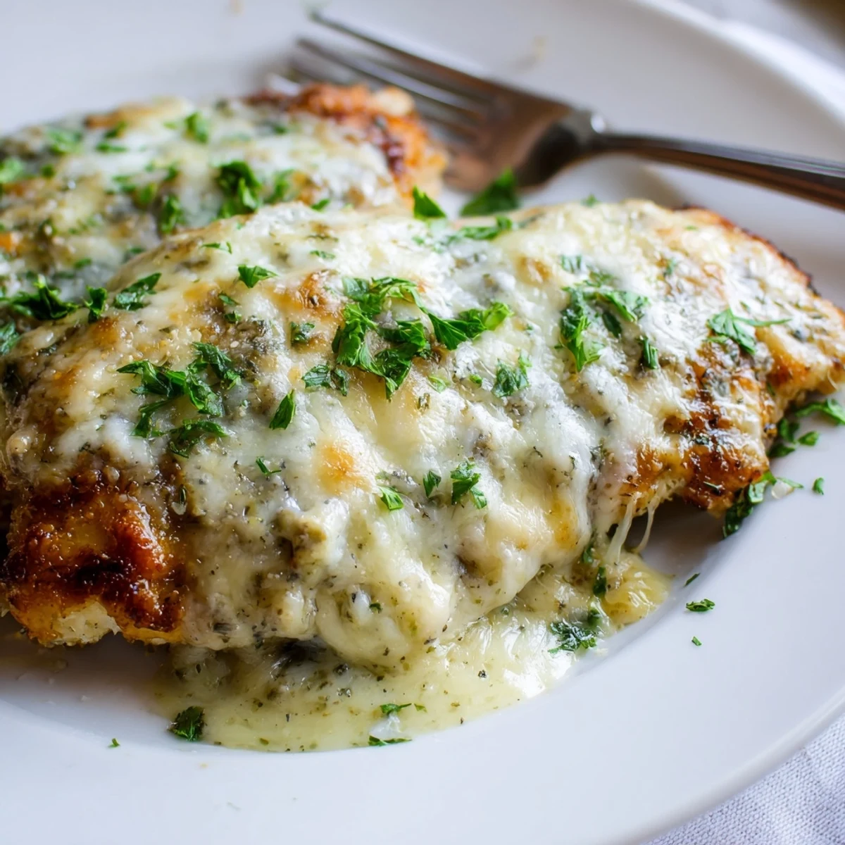Juicy chicken breasts smothered in rich Caesar sauce with melted mozzarella and Parmesan