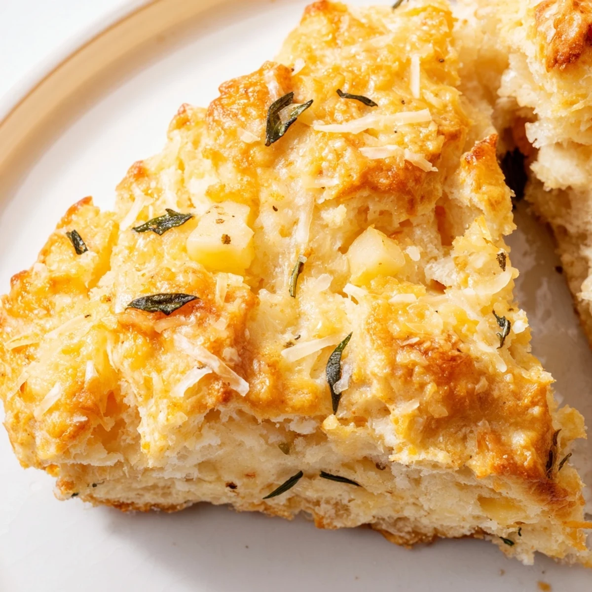 Flaky buttery biscuits baked to perfection with visible sage specks and gooey Gruyere cheese pockets throughout.