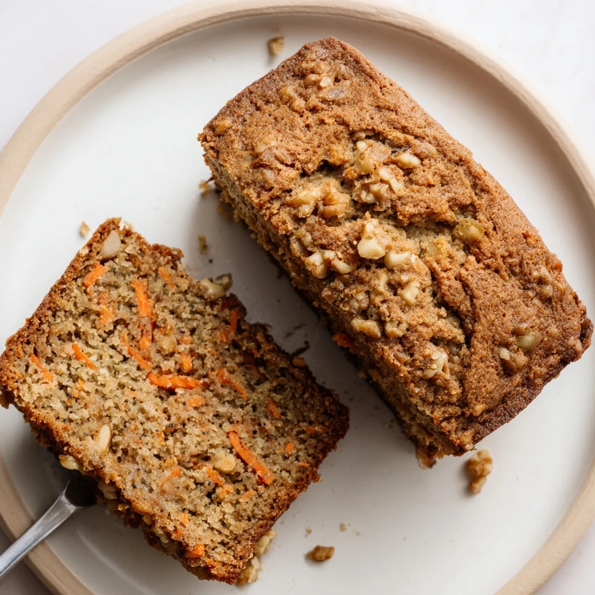 Moist carrot cake banana bread loaf studded with grated carrots and warm cinnamon spices