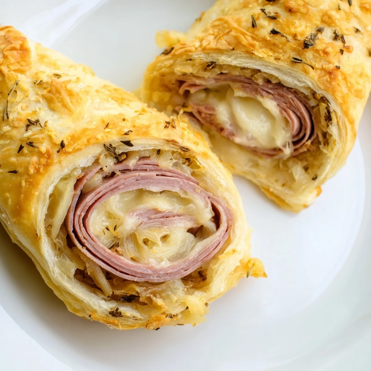Golden beef and cheese French dip roll ups arranged on a rustic wooden serving board with bubbling au jus