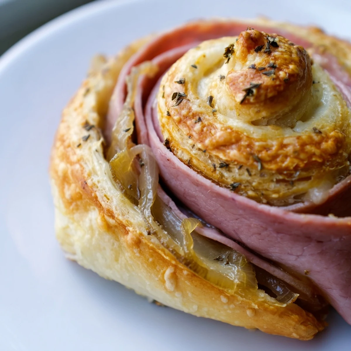 Cheesy French dip roll ups with tender roast beef peeking through flaky golden brown crescent pastry