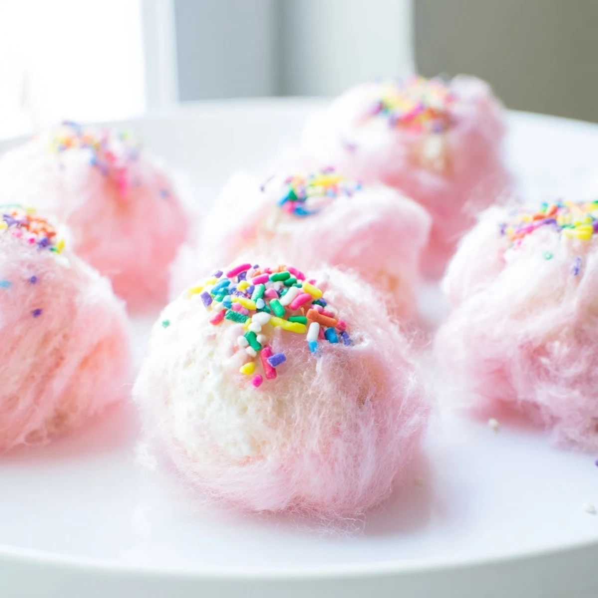 Creamy cheesecake filling wrapped in fluffy pastel cotton candy coating for a whimsical dessert