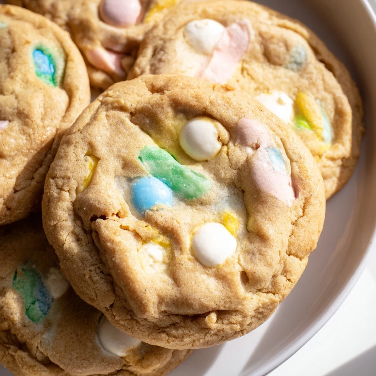 Golden brown Easter bunny cookies studded with vibrant chocolate M&M candies