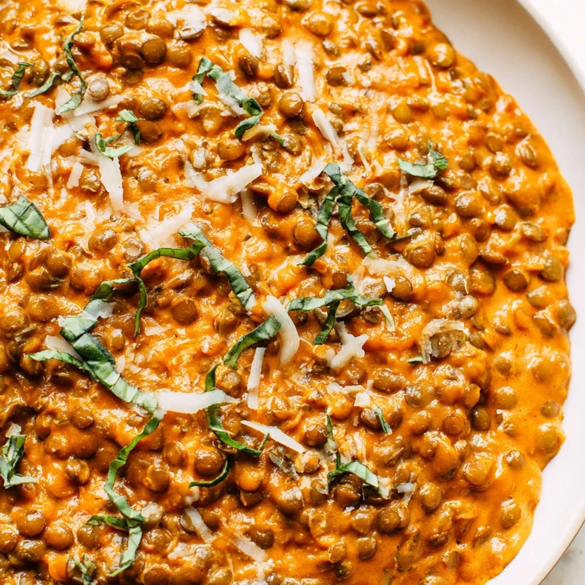 Tender green lentils swimming in velvety cream sauce with sun-dried tomatoes and aromatic herbs