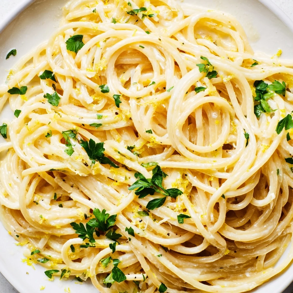 Creamy Parmesan Lemon Pasta coated in silky sauce and topped with fresh herbs