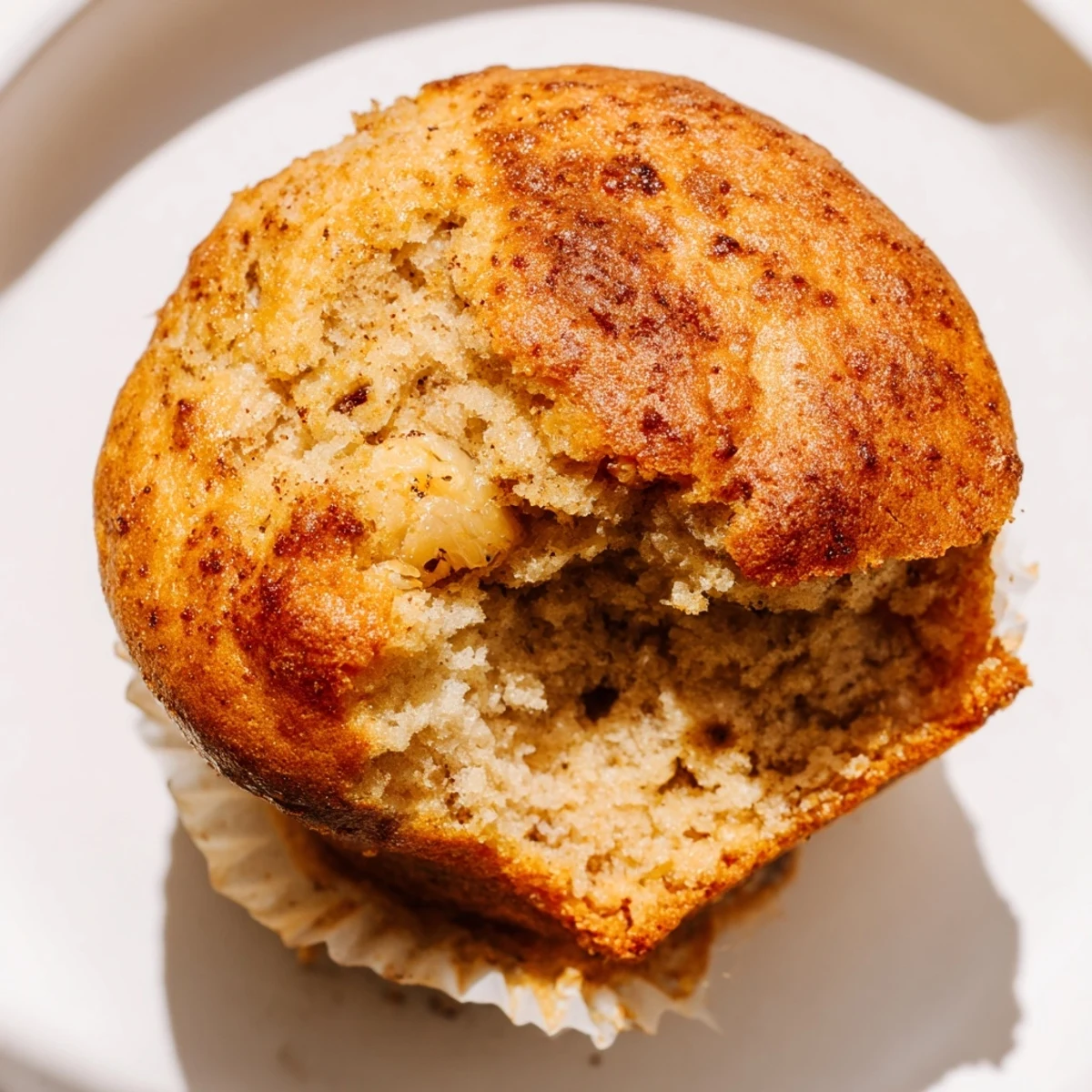 Soft banana muffins nestled in paper liners with a sprinkle of cinnamon