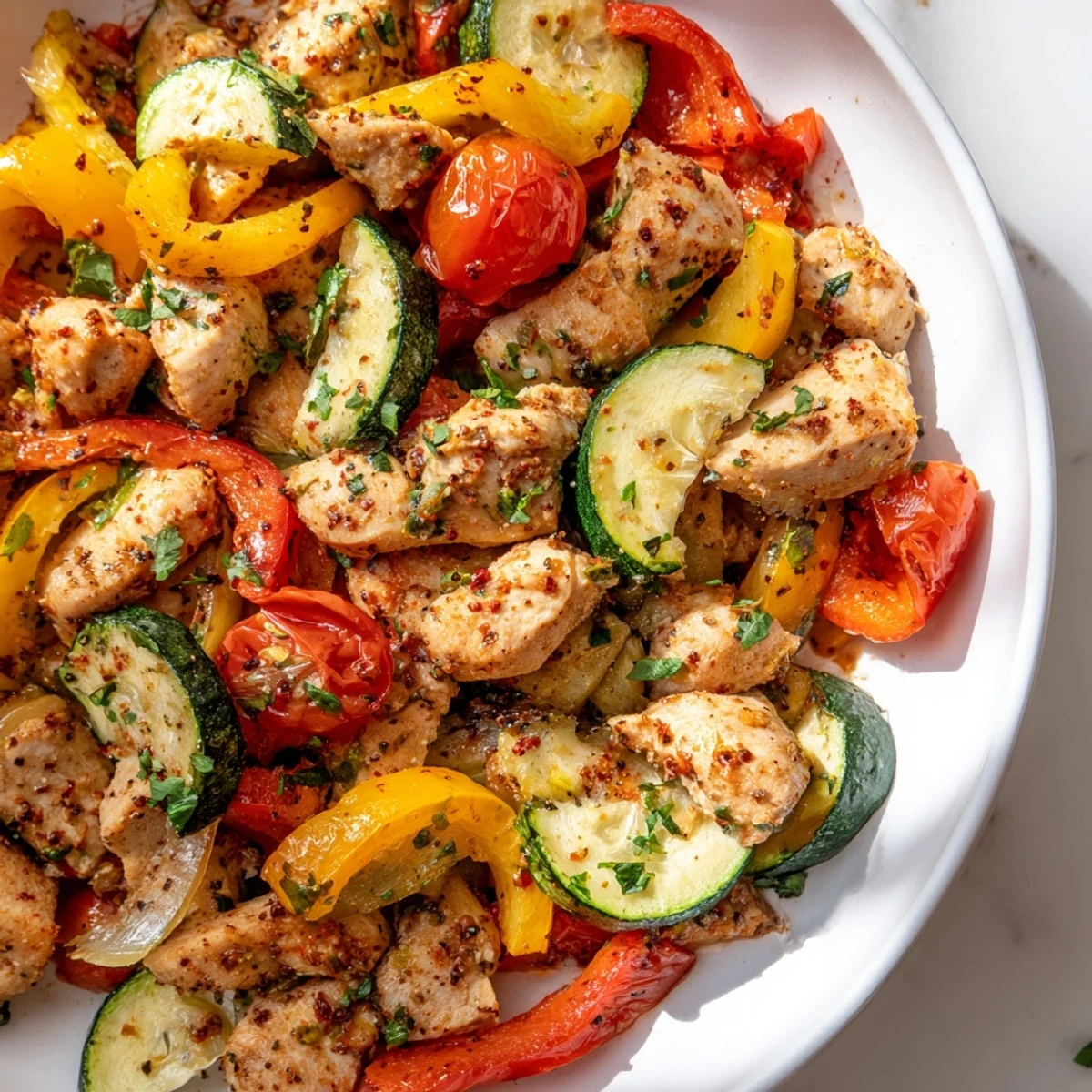 Quick flavorful one pan dish served hot from a skillet with fresh parsley
