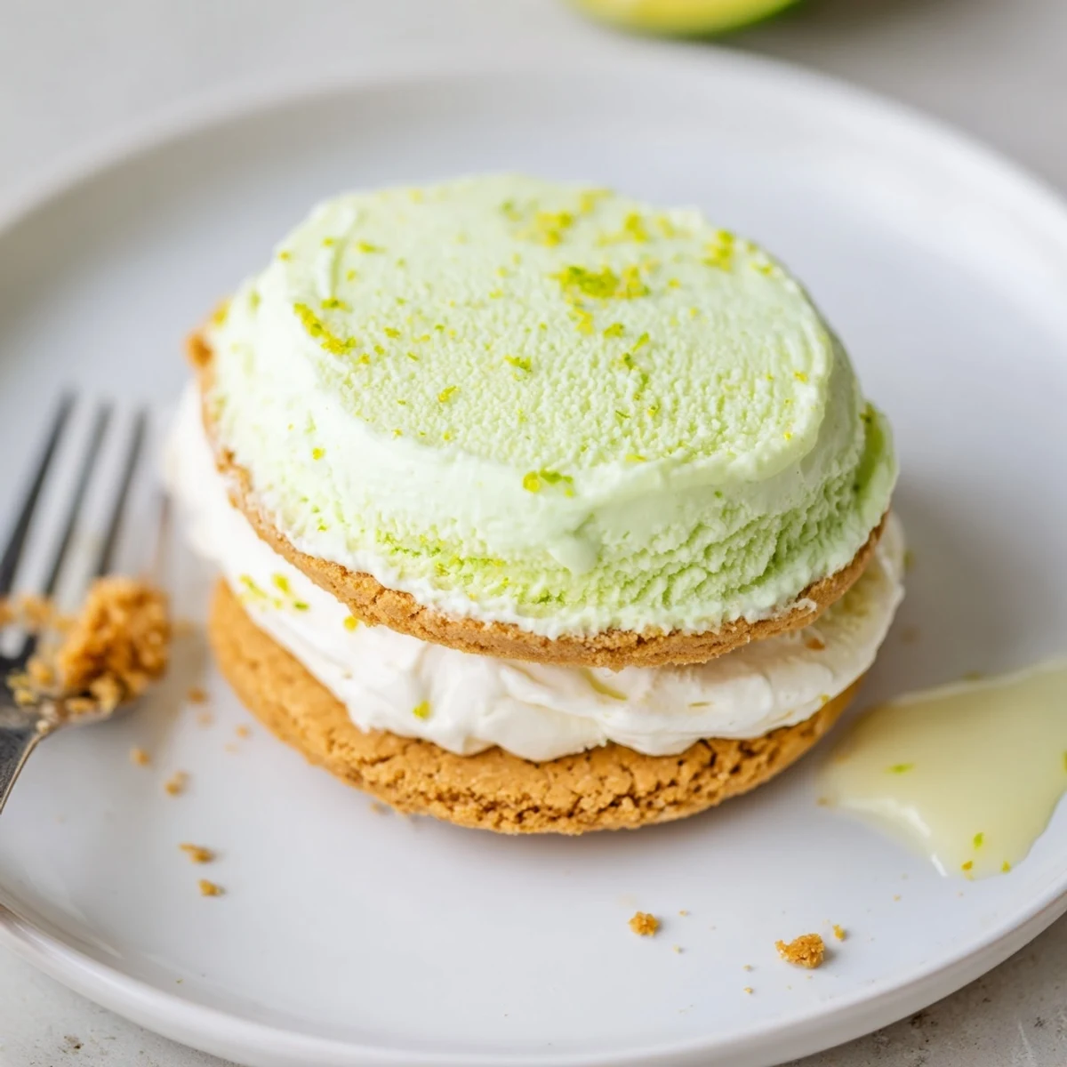 Frozen Key Lime Pie Ice Cream Sandwiches rolled in crushed graham cracker edges