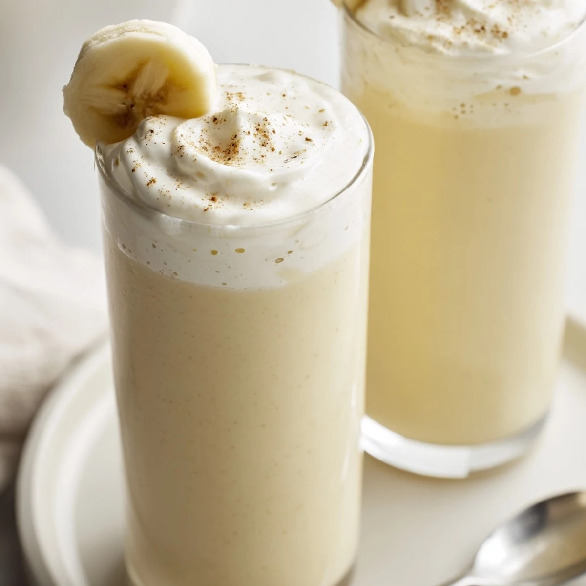 Cold Vanilla Banana Shake made with frozen bananas, thick texture, ready for breakfast