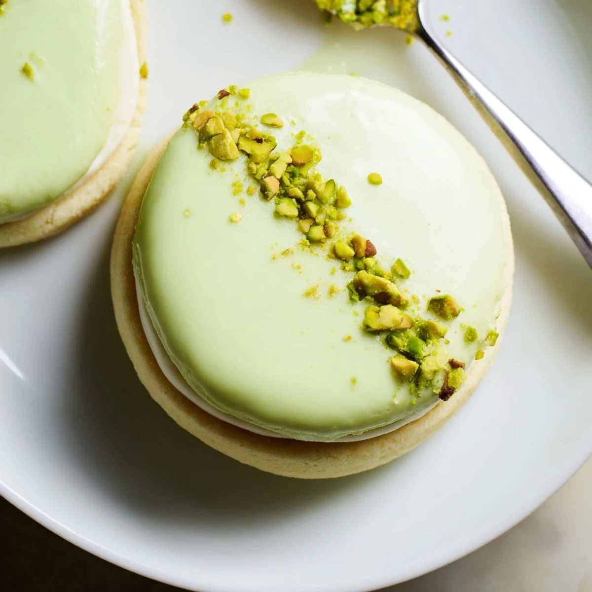Pistachio Cream Cookies Recipe on cooling rack, buttery edges and tender centers