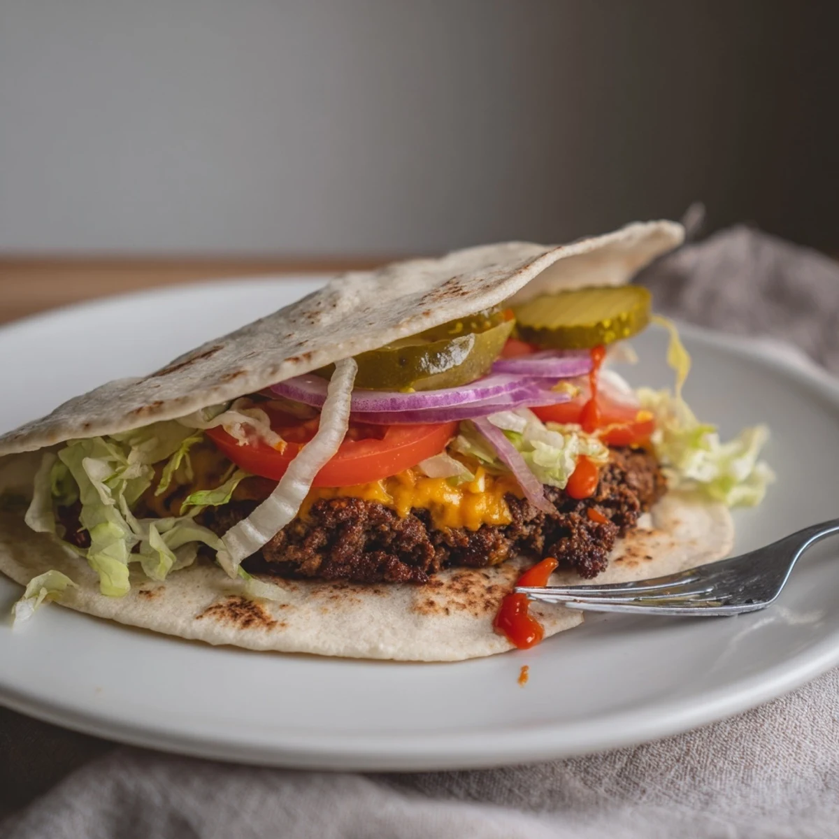 Skillet-seared Smash Burger Tacos Recipe: thin crispy edges, gooey cheese melt.