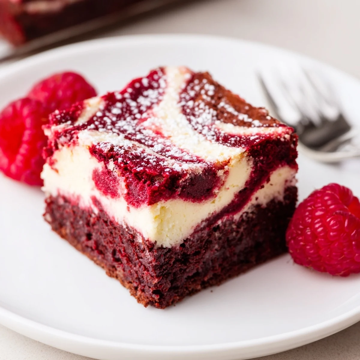 Warm-smelling kitchen scene: Red Velvet Brownies With Cheesecake Layer cooling in parchment-lined pan