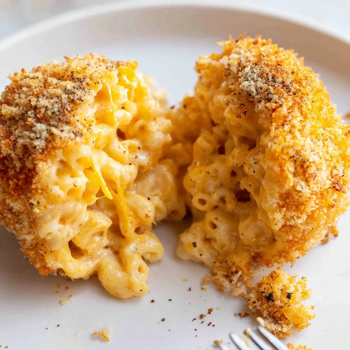 Crispy Fried Mac And Cheese Bites plated with marinara and creamy sriracha mayo