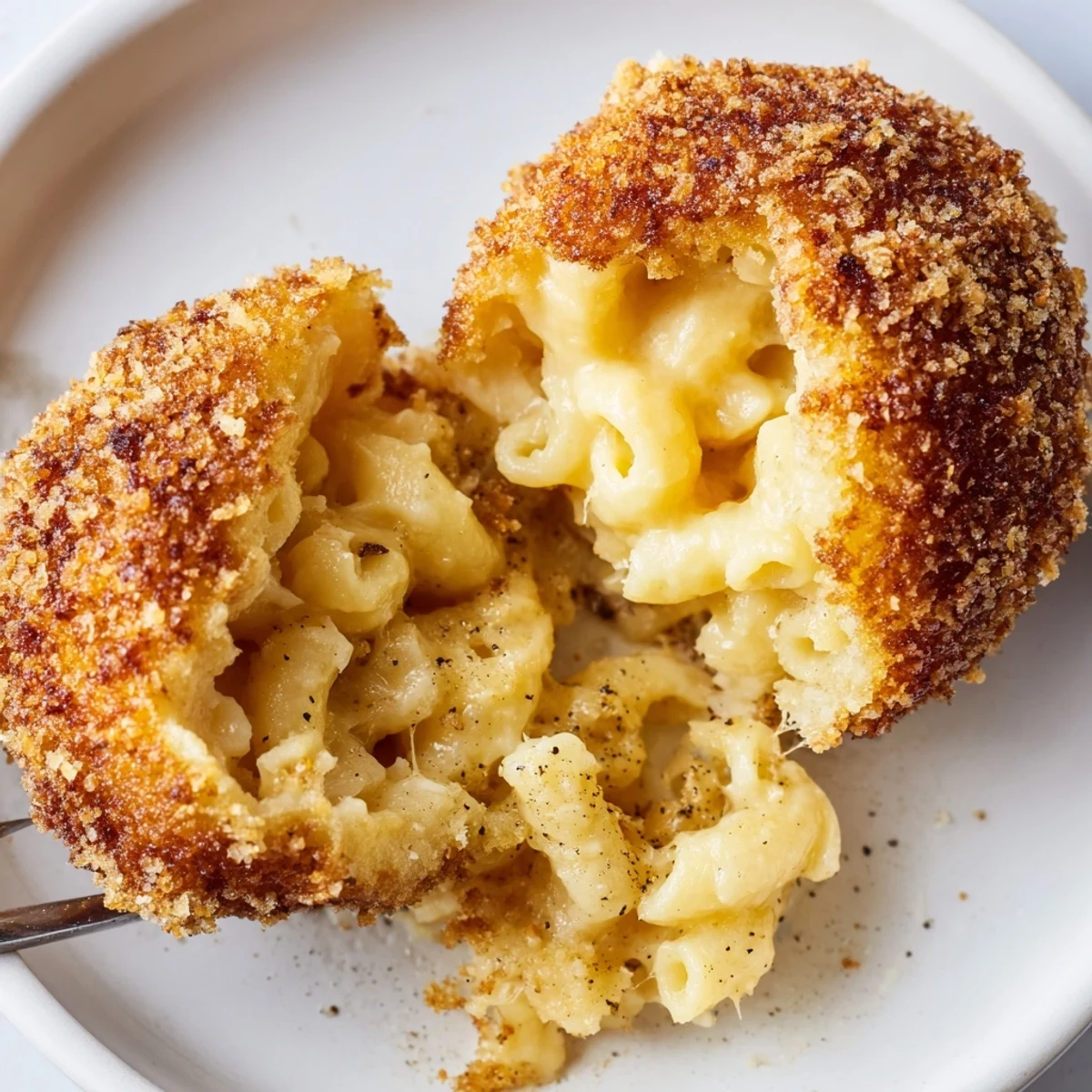 Close-up of Fried Mac And Cheese Bites showing crunchy panko coating, gooey center