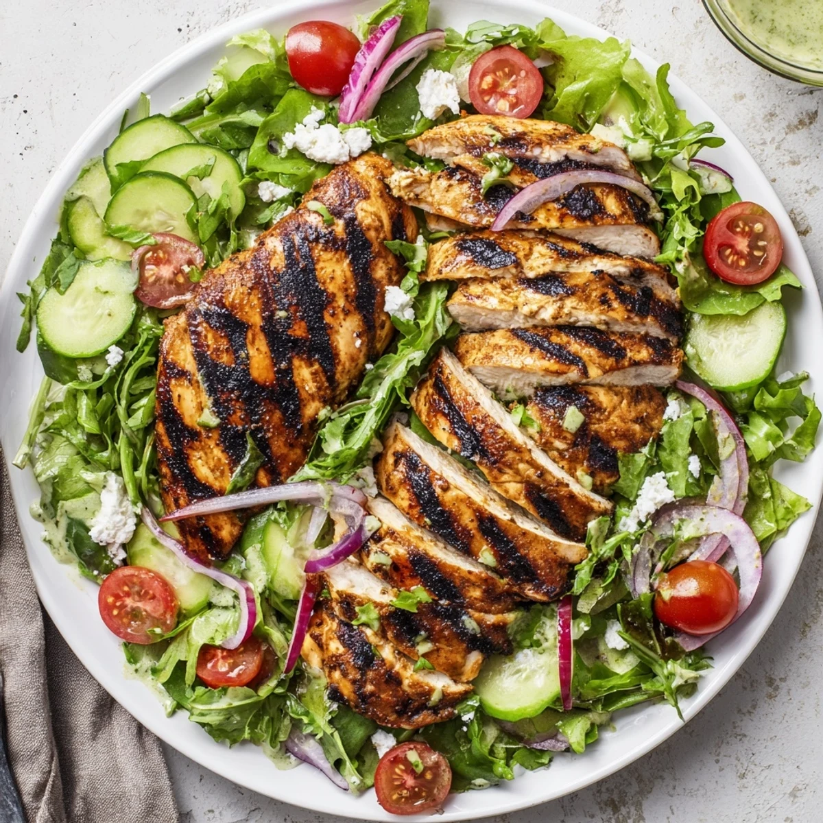 Bright Grilled Chicken Salad Avocado Herb Dressing with creamy lime, fresh herb aroma