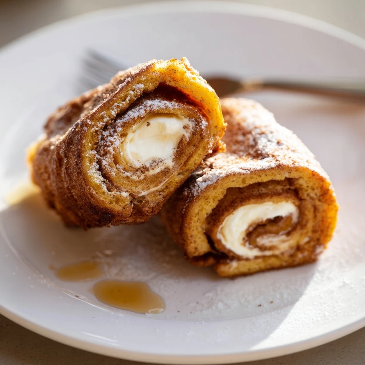 Cinnamon Roll French Toast Roll Ups warm and gooey, cinnamon sugar crust